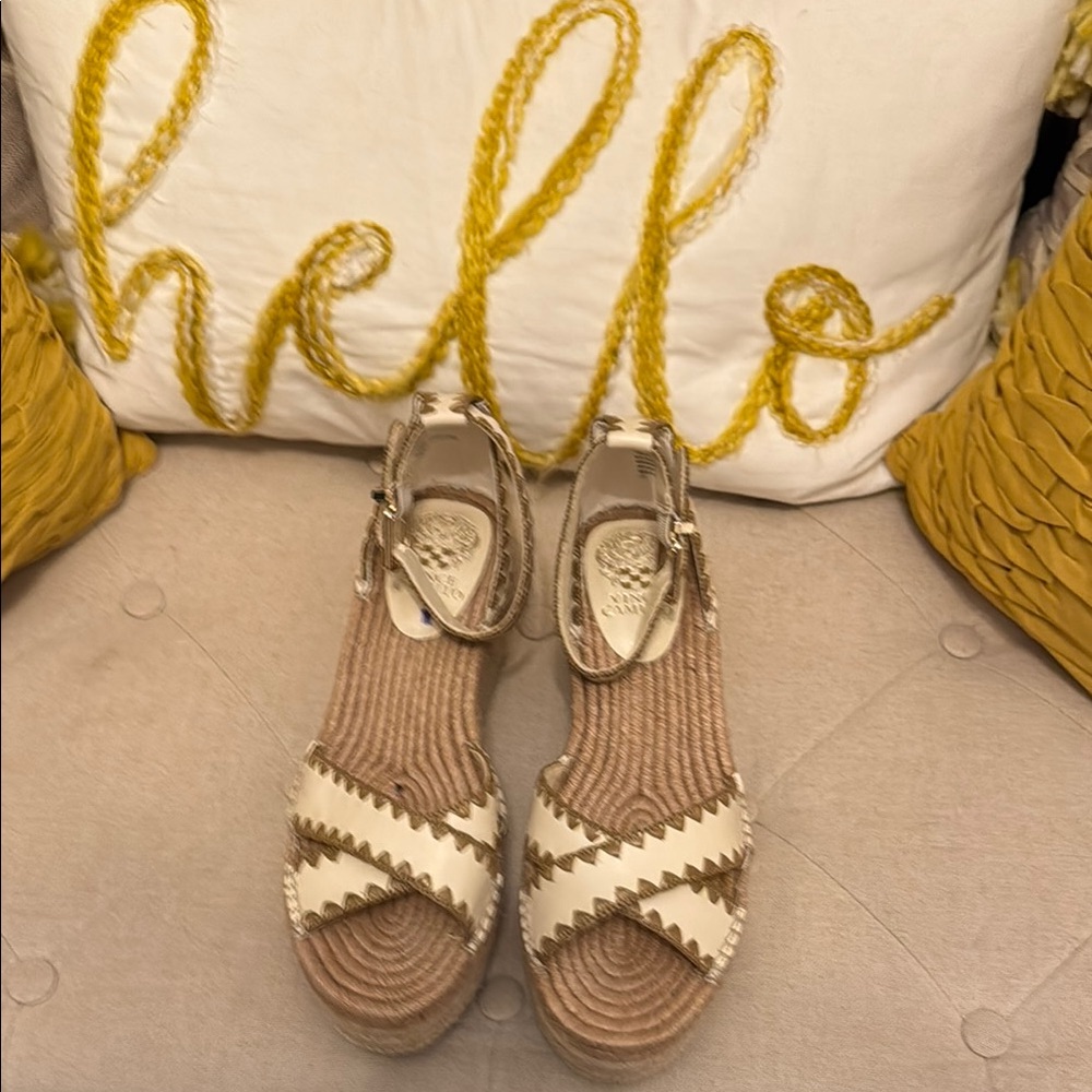 Vince Camuto Cream Espadrille Sandals with Ankle Strap